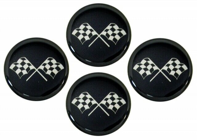 Corvette Emblem Set Wheel Cross Flag Black 2" Set Of 4