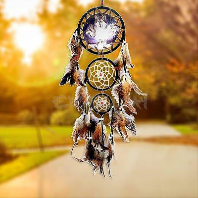 New Handmade Dream Catcher With Feathers Wall Hanging Decoration Ornament-wolf